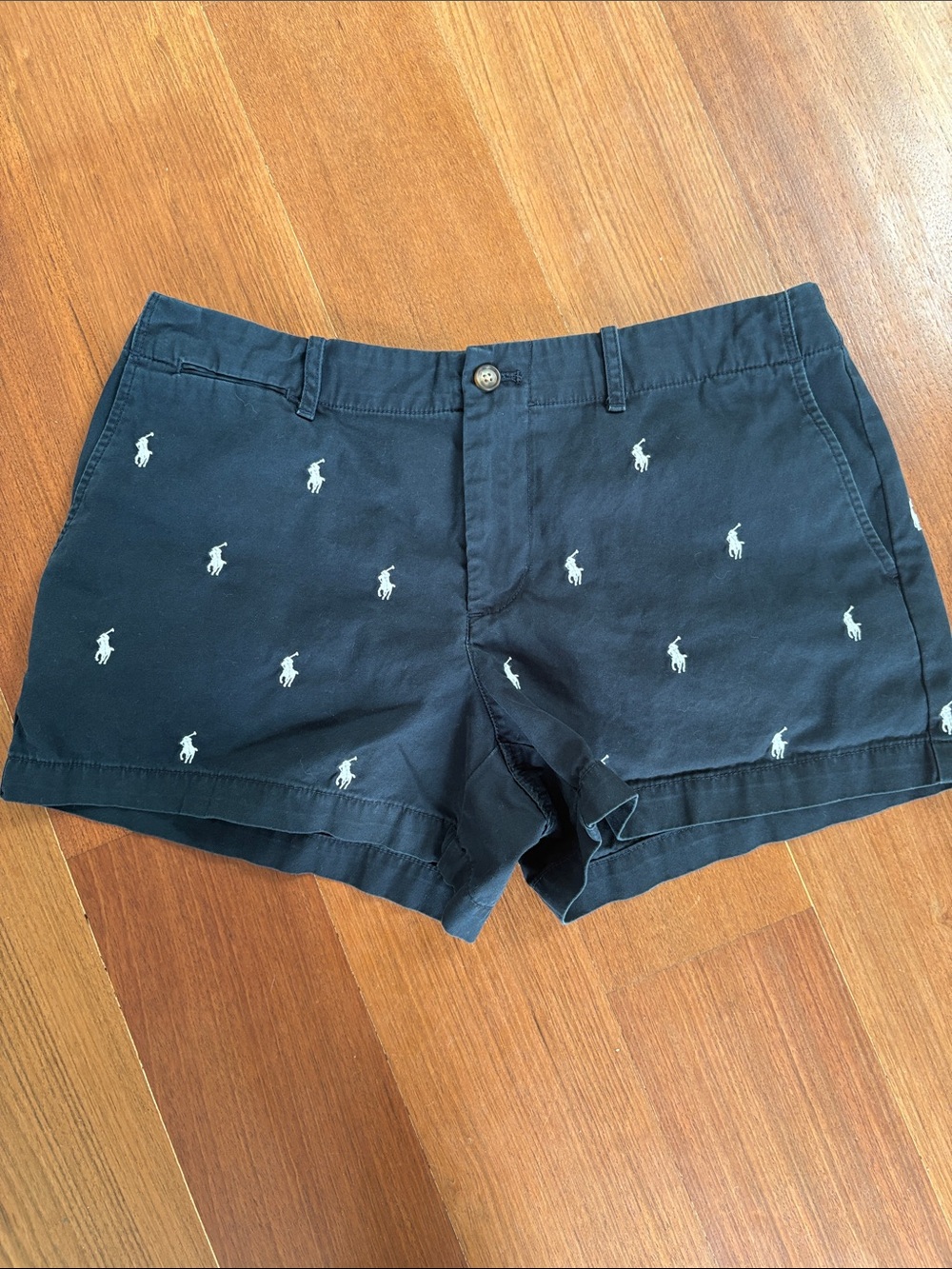 Ralph Lauren Small Navy Blue Polo Pony Embroidered Jean Shorts - Women's